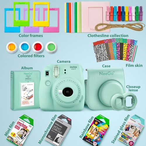  NEEGO NeeGo Instax Mini 9 Instant Camera Bundle  Deluxe Kit with Camera, Matching Case & 4 Fun Film PacksRainbow, Stained Glass, Monochrome & White 50 Exposures for Instant Creative Ph