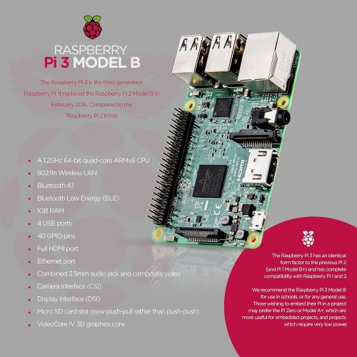  NEEGO Raspberry Pi 3 Complete Starter Kit, Black, 16GB Edition - Pi3 Model B Barebones Computer Motherboard 64bit Quad-Core CPU 1GB RAM, Black Pi3 Case, 2.5A Power Supply, 6FT HDMI