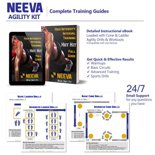  NEEVA Speed Agility Training Kit- Set of Premium Agility Ladder, 10 Disc Cones, Resistance Running Parachute, Jumping Rope, Mini Loop Bands & Sport Drills eBook