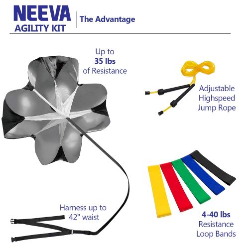  NEEVA Speed Agility Training Kit- Set of Premium Agility Ladder, 10 Disc Cones, Resistance Running Parachute, Jumping Rope, Mini Loop Bands & Sport Drills eBook