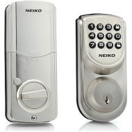Neiko 52909A Keyless Electronic Deadbolt Door Lock, Brushed Silver, Battery Powered, Keypad Entry, Auto Locking, 2 Keys Included