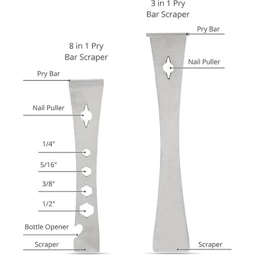  NEIKO 00250A Pry Bar Set, 2 Pc Stainless Steel Flat Bar Crowbar, Hex Wrench, Small Pry Bar, 6-1/2” Mini Crow Bar & 9-1/2” Pry Tool, Molding, Scrape, Nail, Baseboard Trim Puller, & Prop Bottle Opener