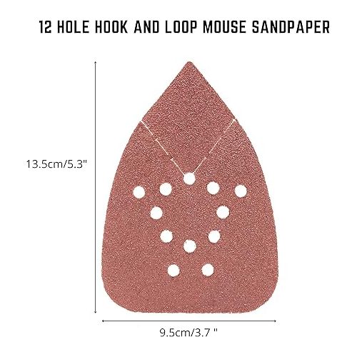  NEIKO 11272A 50pc Hook & Loop Mouse Sandpaper Assortment 60, 80, 120, 150, 220 Grit Sanding Pads for Mouse Sander, Mouse Sander Sandpaper, Triangle Sanding Pads, Mouse Sander Pads, Mouse Sander Paper