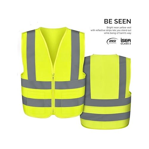  Neiko 53965A High Visibility Safety Vest with 2 Pockets, ANSI/ISEA Standard, Color Neon, 3XL, Yellow