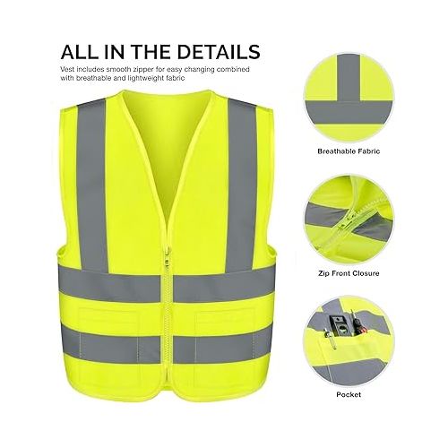  Neiko 53965A High Visibility Safety Vest with 2 Pockets, ANSI/ISEA Standard, Color Neon, 3XL, Yellow