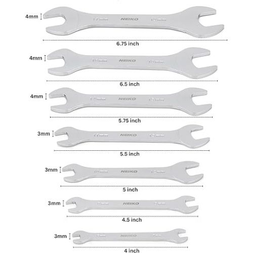  Neiko 03581A Super Thin Wrench Set, 3-4mm Thick, 7 Piece, Metric Sizes 6-19mm