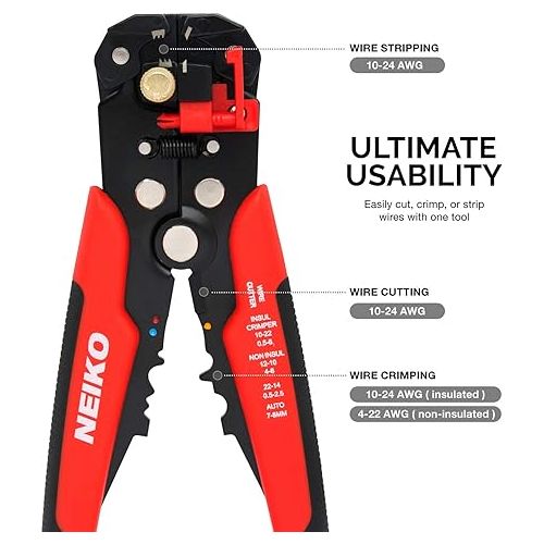  NEIKO 01924A 3-in-1 Automatic Wire Stripper, Cutter, and Crimping Tool, Auto Self-Adjusting Pliers that Cut up to 10 AWG