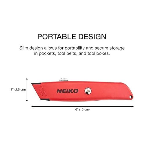  NEIKO 00679A Safety Box Cutter, Retractable Utility Knife, 2 Pack, 3 Extra Razor Blade Refills with Every Cardboard Box Knife, Razor Knife, Carpet Cutter, Self Lock Box Opener, Hobby Knife