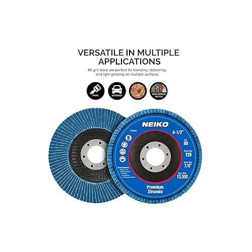  NEIKO 11120A 10 Pack Zirconia Flap Discs 4-1/2 for Angle Grinder, 80 Grit Flapper Wheel, Angled T29 Grinding Wheel 4.5 Inch Flap Disc, 7/8