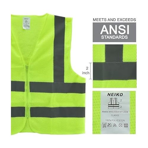  Neiko 53956A High-Visibility Safety Vest with Reflective Strips for Emergency, Construction, and Safety Use, Neon Yellow, Medium