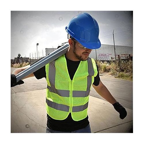  Neiko 53956A High-Visibility Safety Vest with Reflective Strips for Emergency, Construction, and Safety Use, Neon Yellow, Medium