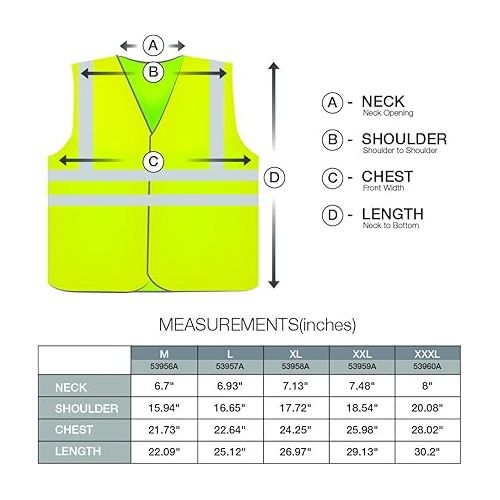  Neiko 53956A High-Visibility Safety Vest with Reflective Strips for Emergency, Construction, and Safety Use, Neon Yellow, Medium