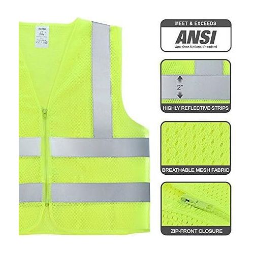  Neiko 53956A High-Visibility Safety Vest with Reflective Strips for Emergency, Construction, and Safety Use, Neon Yellow, Medium