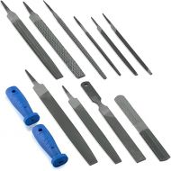 NEIKO 00109A Metal File and Rasp Set | 12 Piece, 10, 8, and 6 Inch Extra Slim Flat, Half, Mill, and Round Files Set | Non Slip PVC Handle, Wood File | Heat Treated Carbon Steel Two Way File