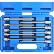 Neiko 10077A 3/8” Drive Metric Extra Long Allen Hex Bit Socket Set | 10 Pieces | Sizes 3mm - 10mm | Shaft Length 6” | Premium S2 Steel Bits | Heavy Duty Cr-V Sockets | Exceeds ANSI Standards