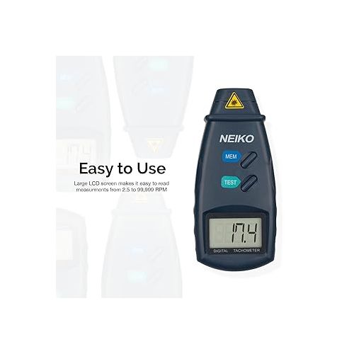  NEIKO 20713A Digital Tachometer, Noncontact Laser Photo Sensor with 2.5 to 99,999 RPM Accuracy, RPM Gauge Marker with Batteries Included