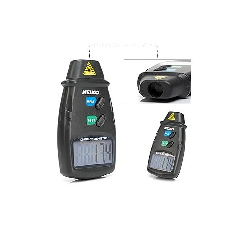  NEIKO 20713A Digital Tachometer, Noncontact Laser Photo Sensor with 2.5 to 99,999 RPM Accuracy, RPM Gauge Marker with Batteries Included