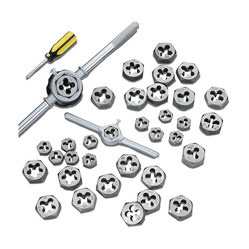  NEIKO 00908A SAE and Metric Tap and Die Set, Alloy Steel Taps and Dies with Hexagon T-Type Wrench, Quality Threading Tools, 76-Piece Set