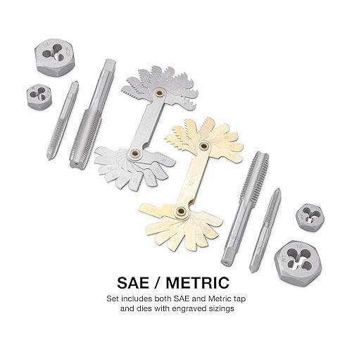  NEIKO 00908A SAE and Metric Tap and Die Set, Alloy Steel Taps and Dies with Hexagon T-Type Wrench, Quality Threading Tools, 76-Piece Set