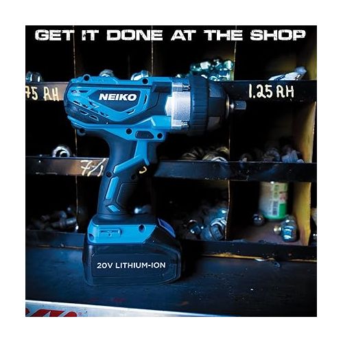  Neiko 10878A 1/2-Inch-Drive High-Torque Cordless Electric Impact-Wrench Kit with 20-Volt Lithium-Ion Charging Battery and 4 1/2-Inch-Drive Sockets