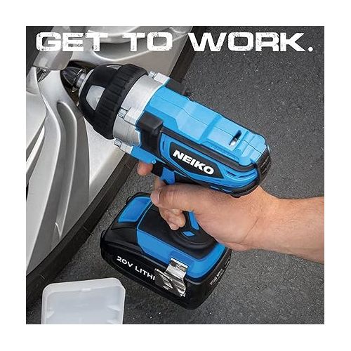  Neiko 10878A 1/2-Inch-Drive High-Torque Cordless Electric Impact-Wrench Kit with 20-Volt Lithium-Ion Charging Battery and 4 1/2-Inch-Drive Sockets