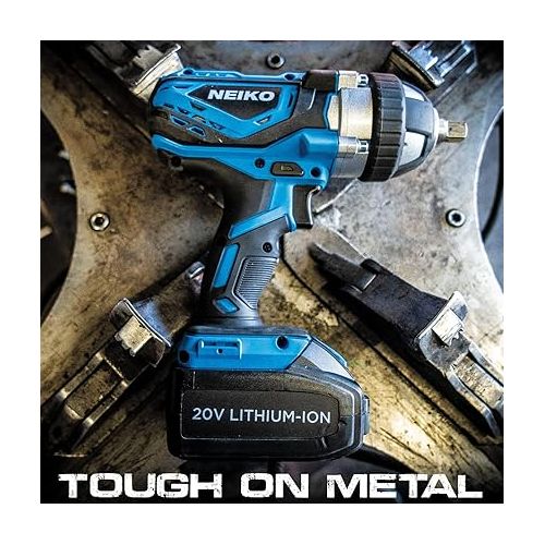  Neiko 10878A 1/2-Inch-Drive High-Torque Cordless Electric Impact-Wrench Kit with 20-Volt Lithium-Ion Charging Battery and 4 1/2-Inch-Drive Sockets