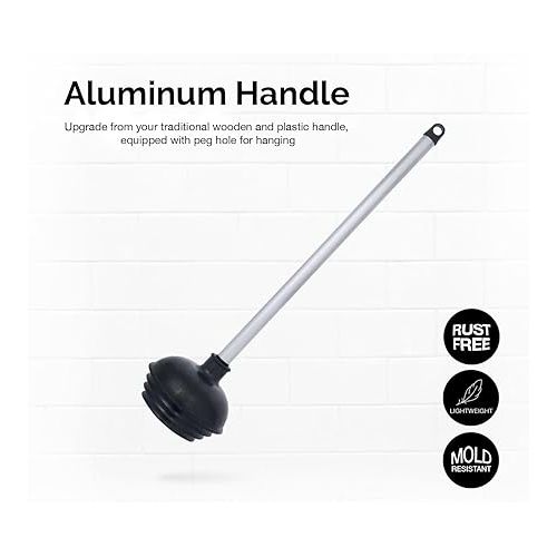  NEIKO 60166A Toilet Plunger with Patented All-Angle Design, Heavy-Duty Toilet Bowl Plunger with Aluminum Handle, Bathroom Necessity , Black, 1-Pack