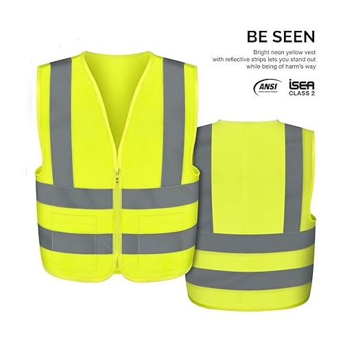  Neiko 53962A High Visibility Safety Vest with 2 Pockets, ANSI/ISEA Standard | Color Neon Yellow | Size L