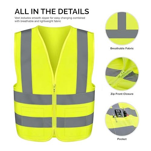 Neiko 53962A High Visibility Safety Vest with 2 Pockets, ANSI/ISEA Standard | Color Neon Yellow | Size L
