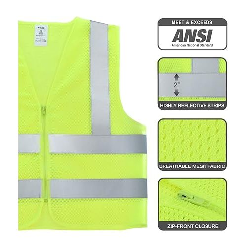  Neiko 53957A High-Visibility Safety Vest with Reflective Strips for Emergency, Construction, and Safety Use, Neon Yellow, Large