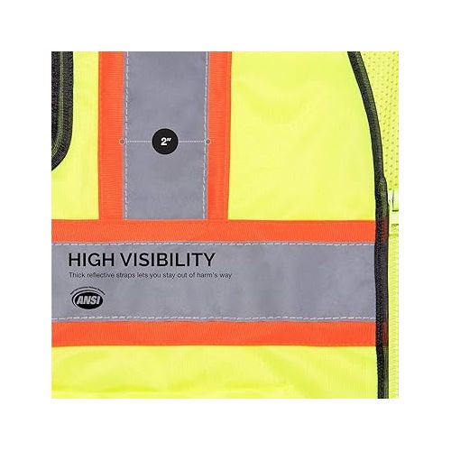  Neiko 53991A X-Large High Visibility Safety Vest, 3 Pockets and Zipper Neon Construction Vest, Neon Yellow, Safety Vest for Men and Women, Adult Safety Vest