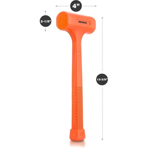 NEIKO 02847A 2 LB Dead Blow Hammer, Neon Orange | Unibody Molded | Checkered Grip | Spark and Rebound Resistant