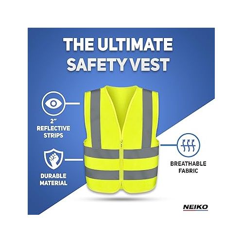  NEIKO High-Visibility Safety Vest with Reflective Strips for Emergency, Construction, and Safety Use