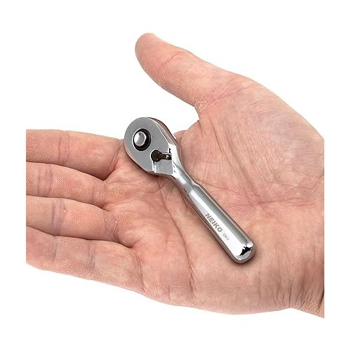  Neiko 03001A Stubby Ratchet, 1/4 Inch Ratchet Wrench, 108-Tooth Reversible Ratchet, 3.3 Degree, Quick Release Mini 1/4 Ratchet Drive, Oval Head Wrench, CR-V Steel Quarter Inch Small Ratchet Wrench