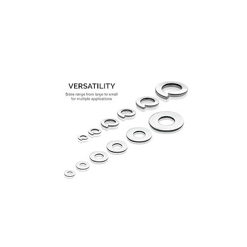  NEIKO 50400A Stainless Steel Lock and Flat Washer Assortment | 350 Piece Set | 12 Different Sizes in Spring Lock and Flat Design | Prevent Loose Fasteners