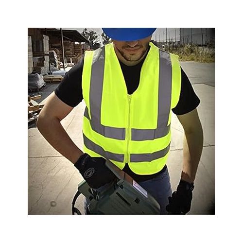  Neiko 53940A High Visibility Safety Vest with Reflective Strips | Size Medium | Neon Yellow Color | Zipper Front | For Emergency, Construction and Safety Use