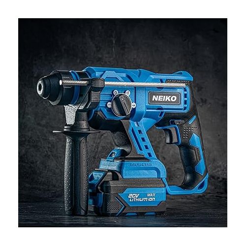  NEIKO 10882A Cordless Rotary Hammer Drill, Includes 20-Volt Li-ion Rechargeable Battery, Fast Charger, SDS Plus Hammer Drill, Heavy Duty Brushless Demolition Hammer, Cordless Hammer Drill, Rotohammer