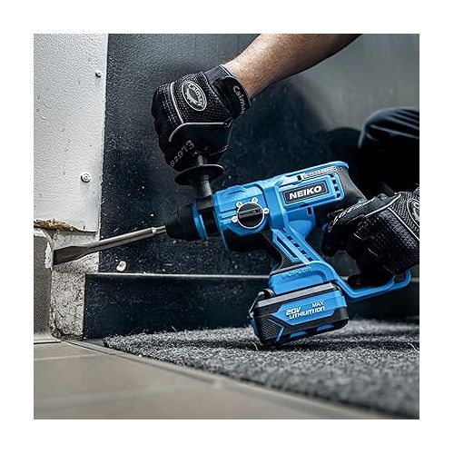  NEIKO 10882A Cordless Rotary Hammer Drill, Includes 20-Volt Li-ion Rechargeable Battery, Fast Charger, SDS Plus Hammer Drill, Heavy Duty Brushless Demolition Hammer, Cordless Hammer Drill, Rotohammer