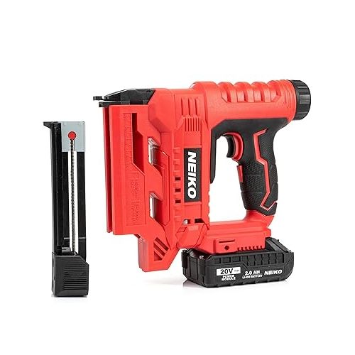  NEIKO 02651A Nail Gun Battery Powered Cordless Brad Nailer & Stapler, 18 Gauge, 2 in 1 Rechargeable Staple Gun & Battery Powered Nail, Cordless Nail Gun, 20V 2.0Ah, Electric Cordless Finish Nailer