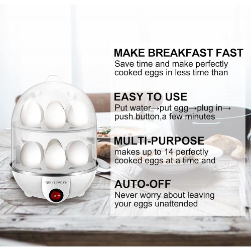  NEIYIDAREN Electric Egg Cokker,14 Egg Capacity Hard Boiled Egg Cooker,Rapid Electric Steamer For Soft, Medium, Hard Boiled, Poaching and Omelete With Automatic Shut Off, Stack (white)