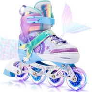 Mermaid or Bunny Strawberry 4 Size Adjustable Light up Inline Skates for Girls, Purple Blue Blades Roller for Kids, Indoor Beginner Inliner Outdoor