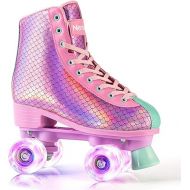 Roller Skates for Girls, Women Roller Skates with Light up Wheels, Classic Shiny Mermaid Rollerskates, High Top Outdoor Indoor Skates for Adults Youth Kids