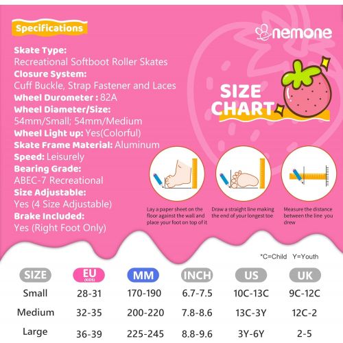  NEMONE Mermaid or Bunny Strawberry 4 Size Adjustable Light up Inline Skates for Girls, Purple Blue Blades Roller for Kids, Indoor Beginner Inliner Outdoor