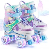 NEMONE Mermaid or Bunny Strawberry 4 Size Adjustable Light up Roller Skates for Girls, Purple Blue Skates for Toddlers, Outdoor Beginner Kids Roller Skates Indoor