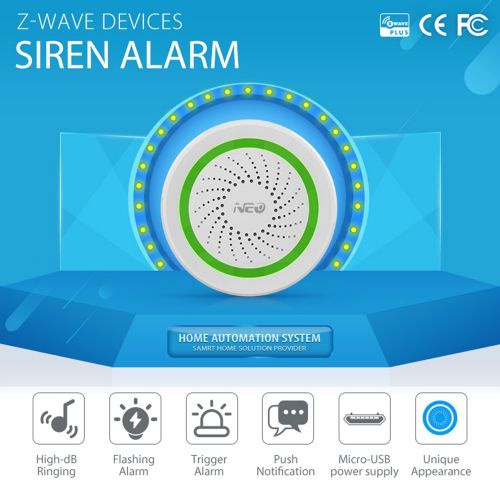  [아마존베스트]NEO Z-Wave Plus Siren Alarm with Strobe alerts, Battery-Powered, Works with SmartThings