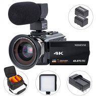 Video Camera 4K Camcorder NESENNI Ultra HD WiFi Digital Camera 48MP Touch Screen 16X Digital Zoom Recorder IR Night Vision Microphone,Wide Angle Lens,LED Video Light,2 Batteries,Sh