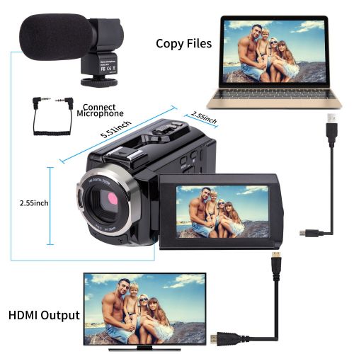  Video Camera 4K Camcorder NESENNI Ultra HD WiFi Digital Camera 48MP Touch Screen 16X Digital Zoom Recorder IR Night Vision Microphone,Wide Angle Lens,LED Video Light,2 Batteries,Sh