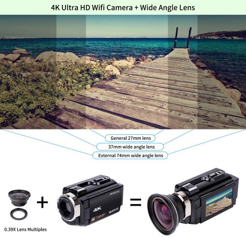  Video Camera 4K Camcorder NESENNI Ultra HD WiFi Digital Camera 48MP Touch Screen 16X Digital Zoom Recorder IR Night Vision Microphone,Wide Angle Lens,LED Video Light,2 Batteries,Sh