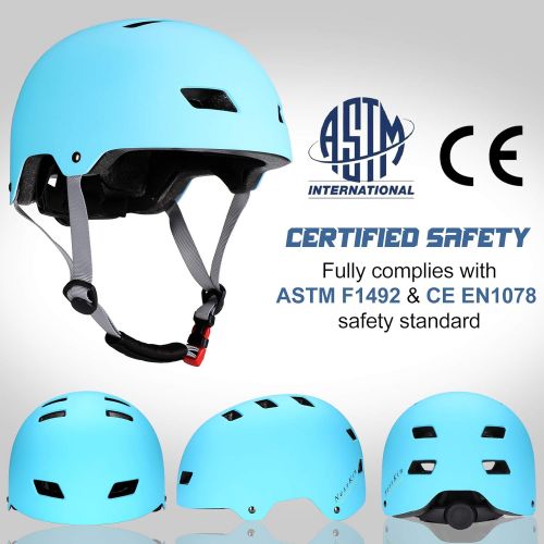  NESSKIN Skateboard Cycling Helmet - Two Removable Liners Ventilation Multi-Sport Cycling Skateboarding Scooter Roller for Kids, Youth & Adults