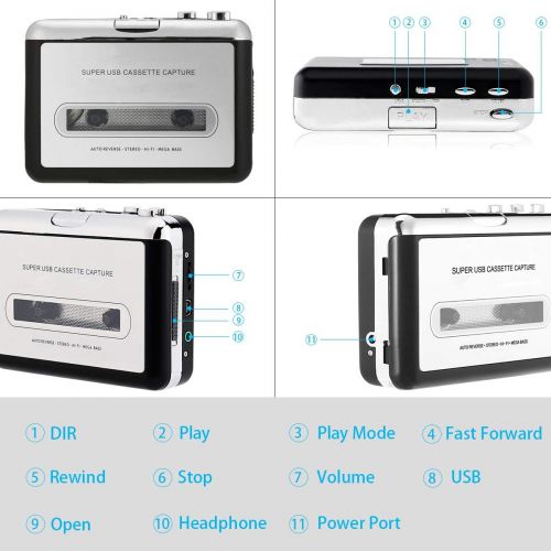  [아마존베스트]NETEDA Cassette Player, USB2.0 Portable Tape to PC Super Cassette to MP3 Audio Music CD Digital Player Converter Capture + Headphone Software (Audacity) CP0001